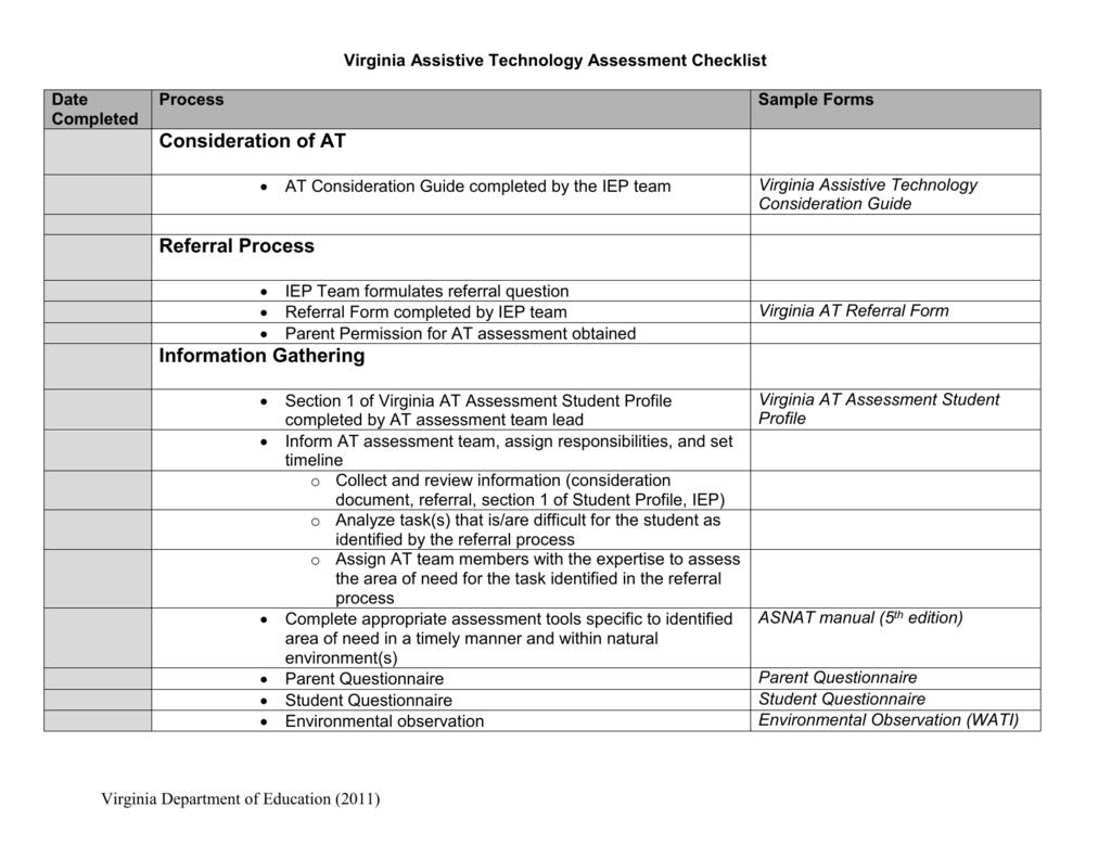 Assessment Checklist Template For Teachers