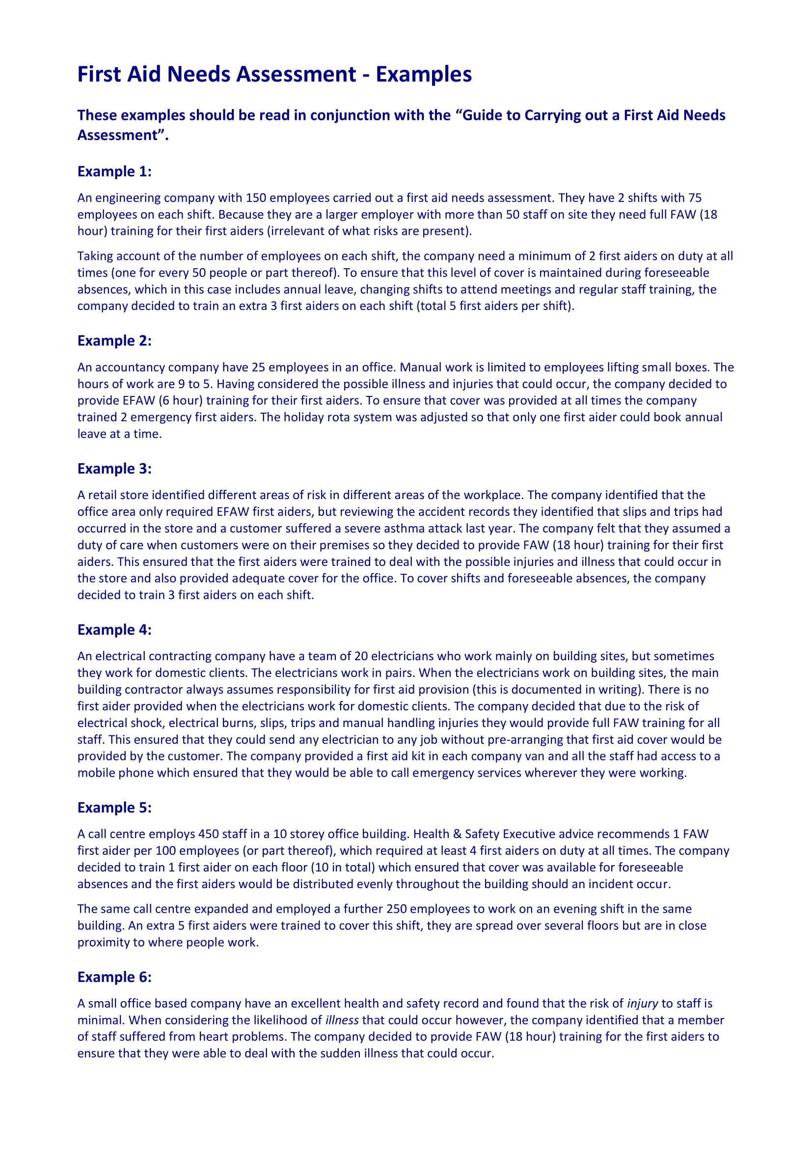 First Aid Needs Assessment