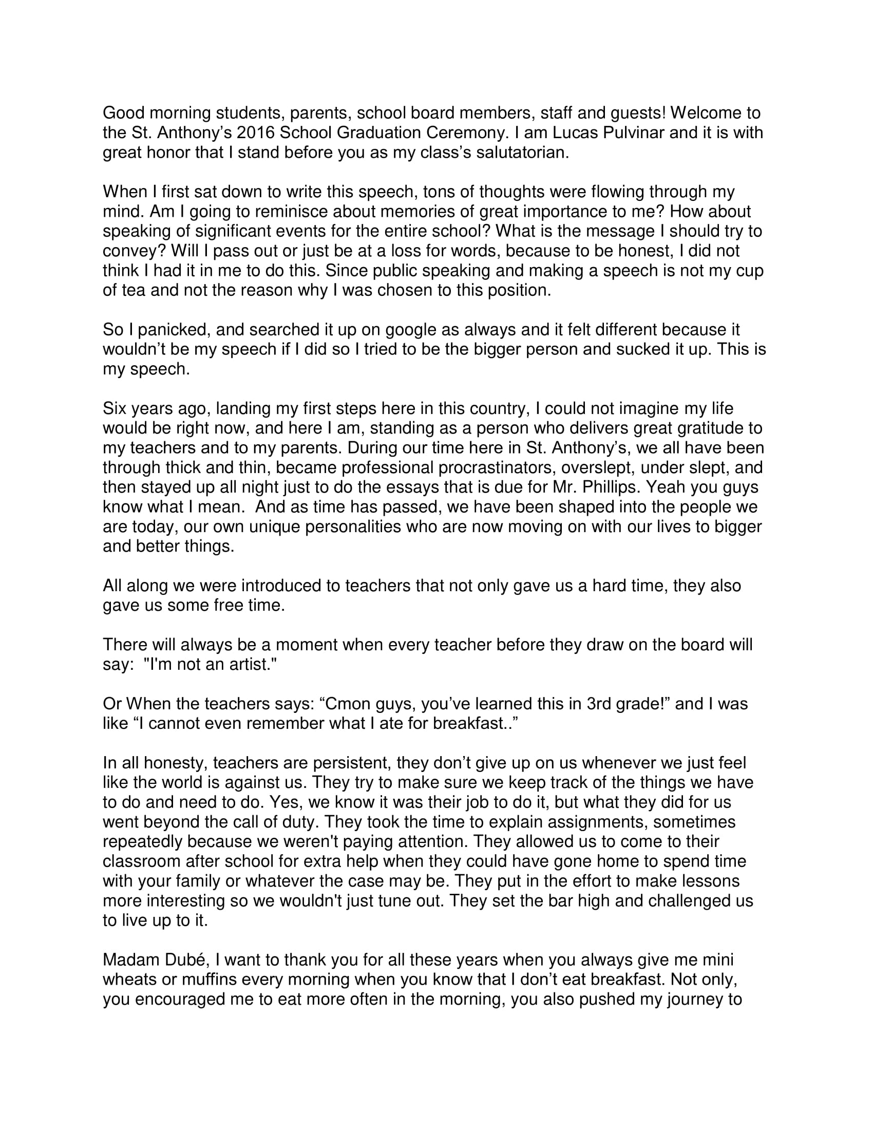 Primary elementary graduation speech by principal - stashokjt