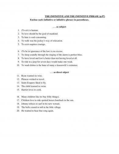 9+ Infinitive Phrase Worksheets And Examples - Pdf | Examples