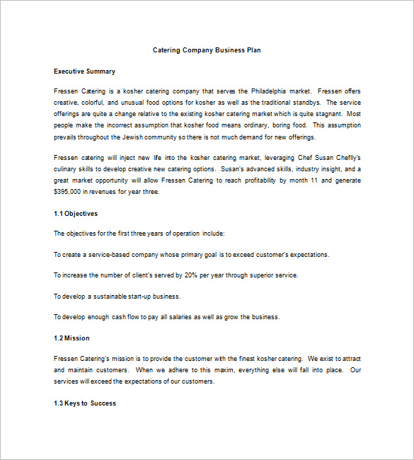 9+ Catering Company Business Plan PDF, Word Examples