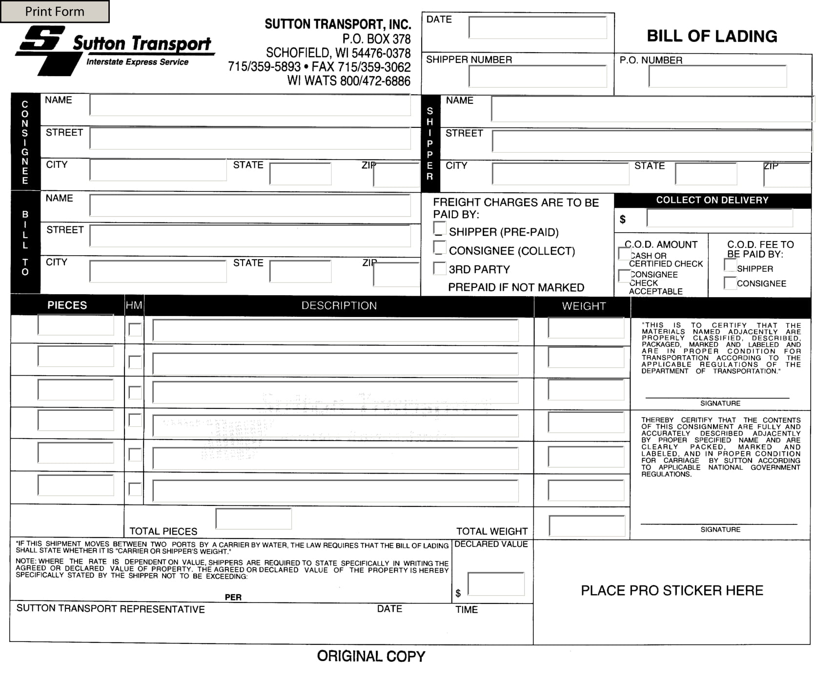 9+ Transport Bill of Lading Examples PDF Examples