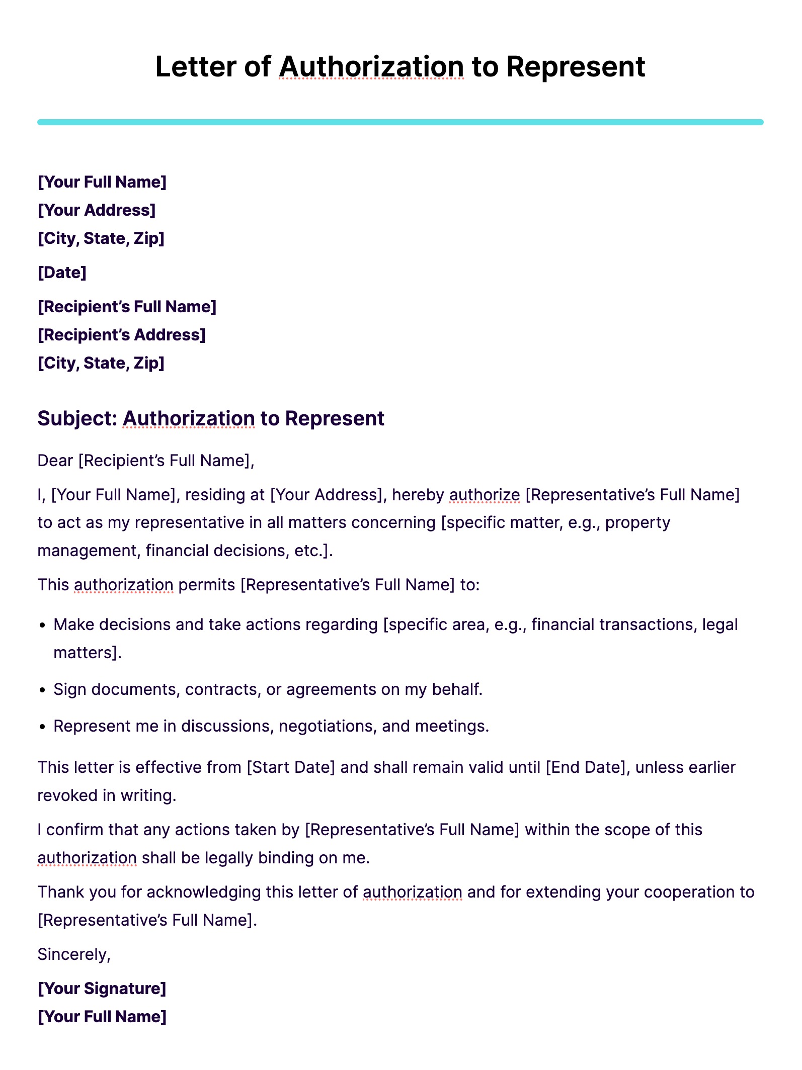 Letter of Authorization to Represent 12+ Examples, Format, Sample