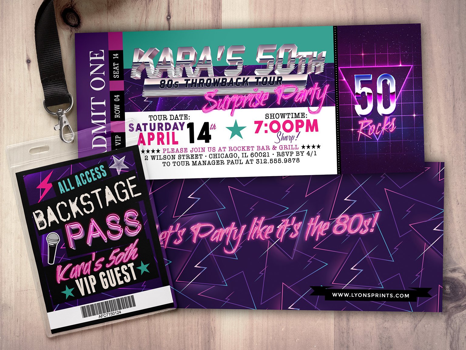 90s retro multipurpose surprise party ticket example