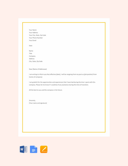 Resignation Letter Examples 56+ in PDF MS Word Google Docs