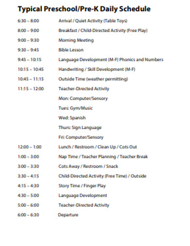 19+ Preschool Daily Schedule Examples to Download