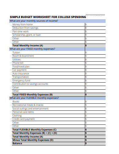 15+ College Budget Worksheet Examples to Download