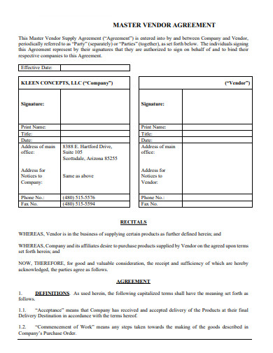 Master Supply Agreement Template