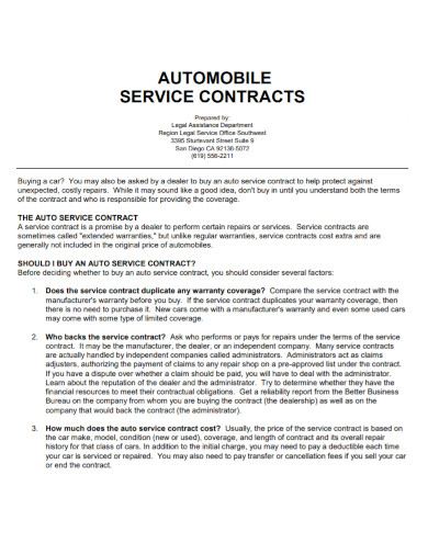 Auto Service Contract Examples to Download