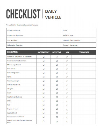 Daily Vehicle Checklist Examples to Download