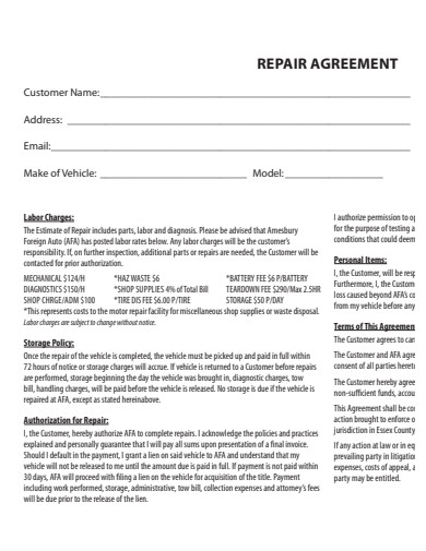 10+ Auto Repair Agreement Examples to Download