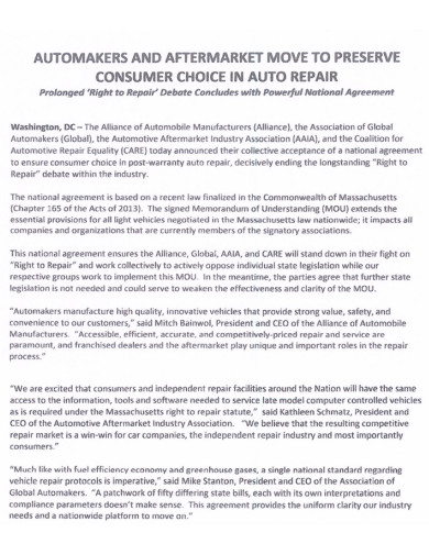 10+ Auto Repair Agreement Examples to Download