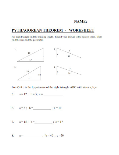 Pythagorean Theorem Worksheet