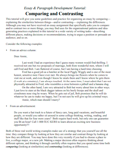 Compare and Contrast Essay - Example, PDF | Examples