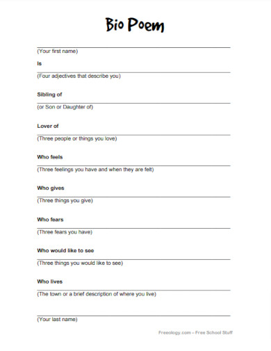 21+ Bio Poem Examples - PDF | Examples