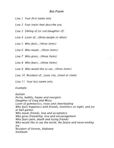 21+ Bio Poem Examples - PDF | Examples