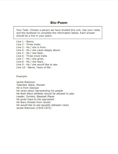 21+ Bio Poem Examples - PDF | Examples