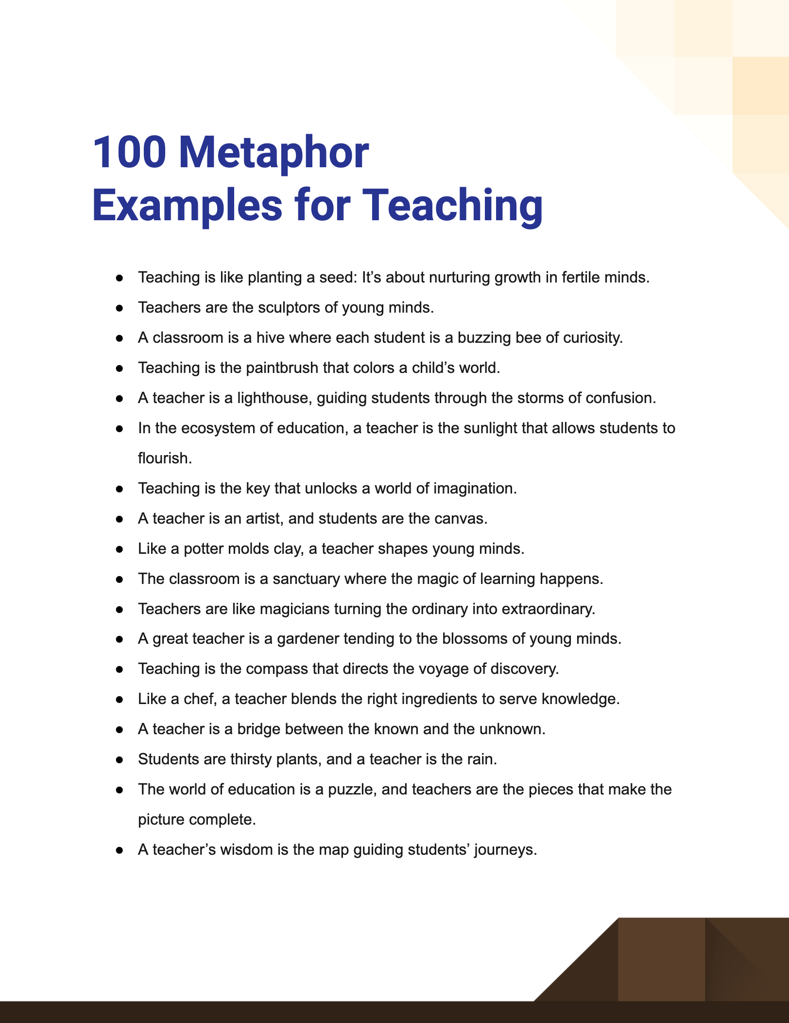 Metaphor for Teaching 99+ Examples, How to Write, PDF, Tips