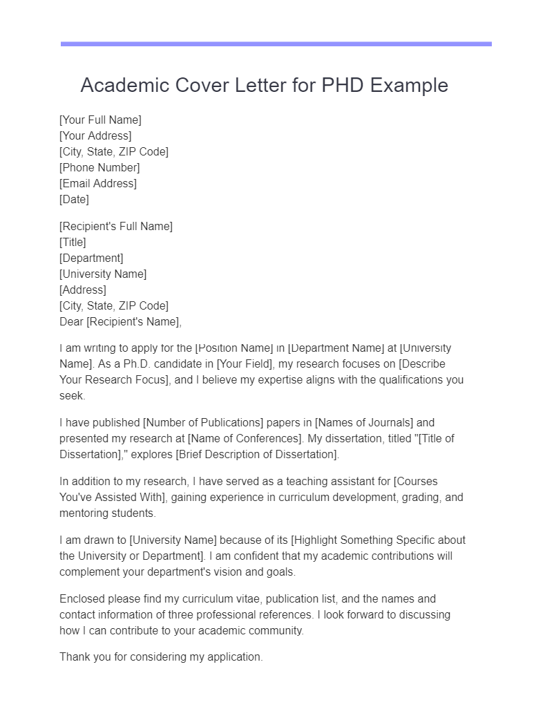 Academic Cover Letter 20+ Examples, Format, PDF