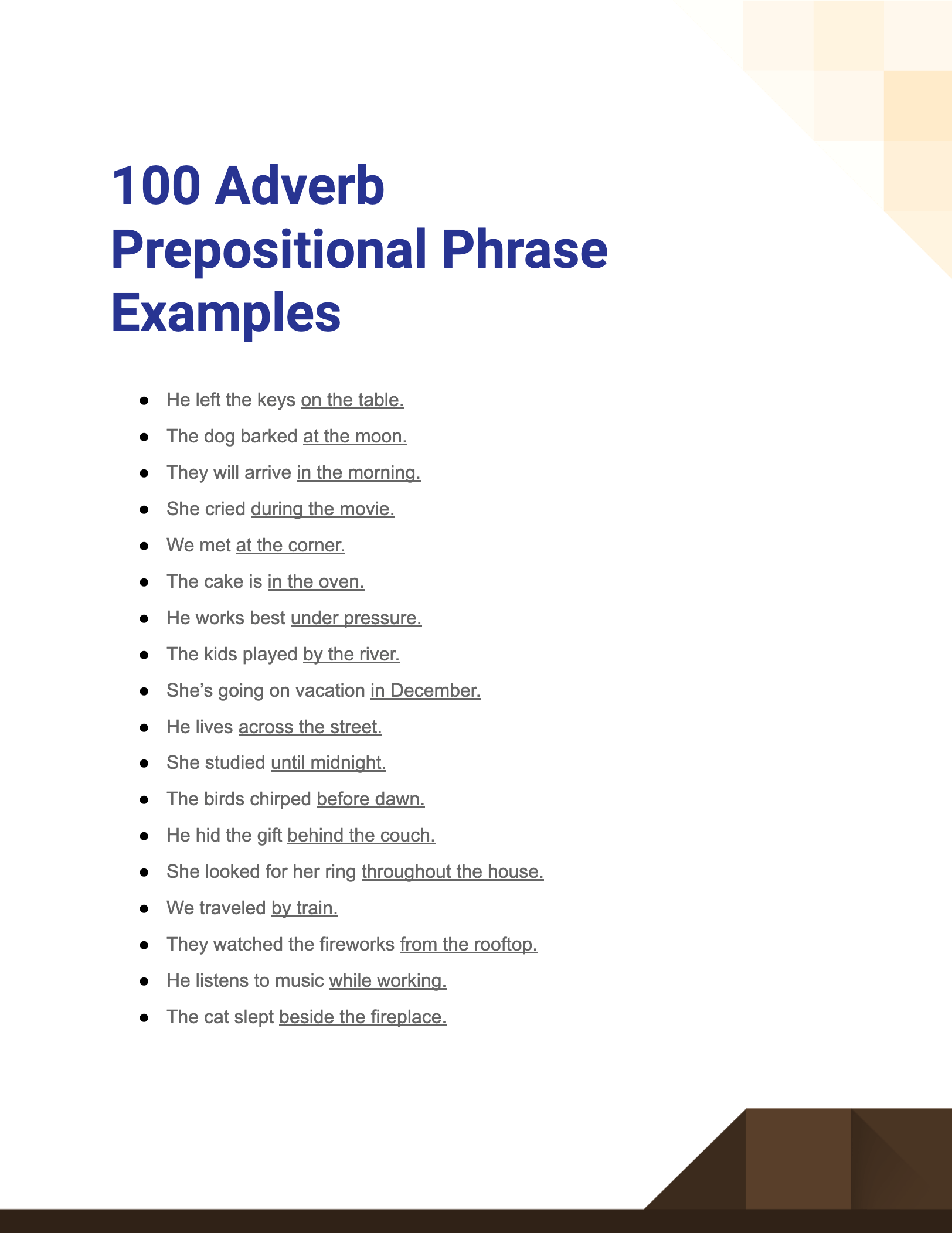 Adverb Prepositional Phrase 99+ Examples, How to Use, PDF, Tips
