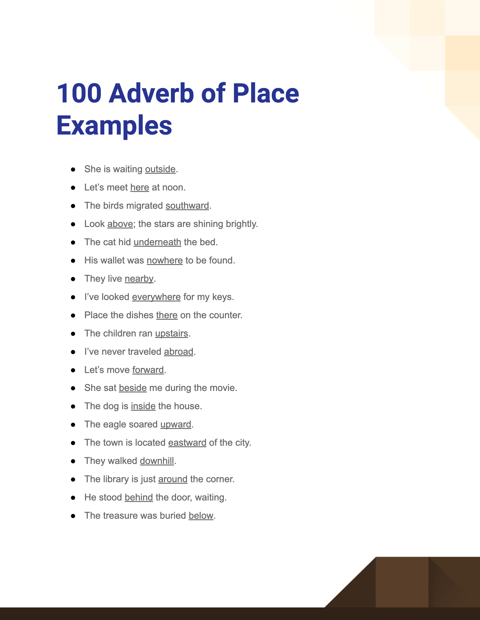 Adverb of Place 99+ Examples, How to Write, PDF, Tips