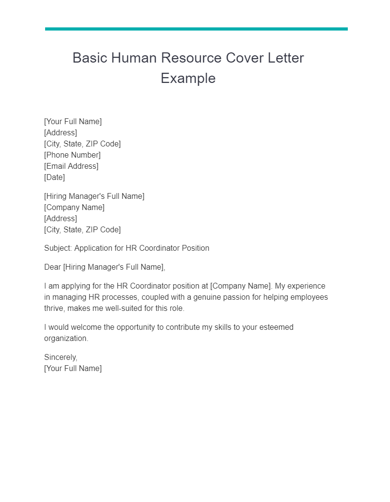 Human Resource Cover Letter Examples, PDF