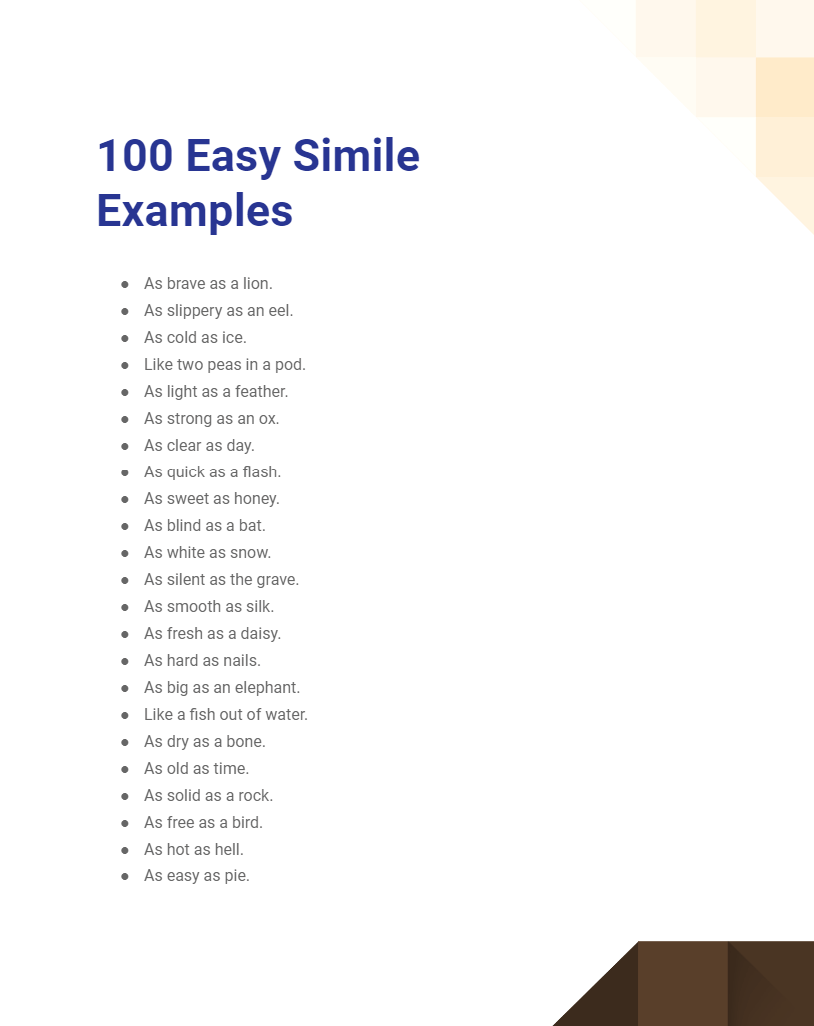 Easy Simile - 99+ Examples, How to Write, PDF, Tips