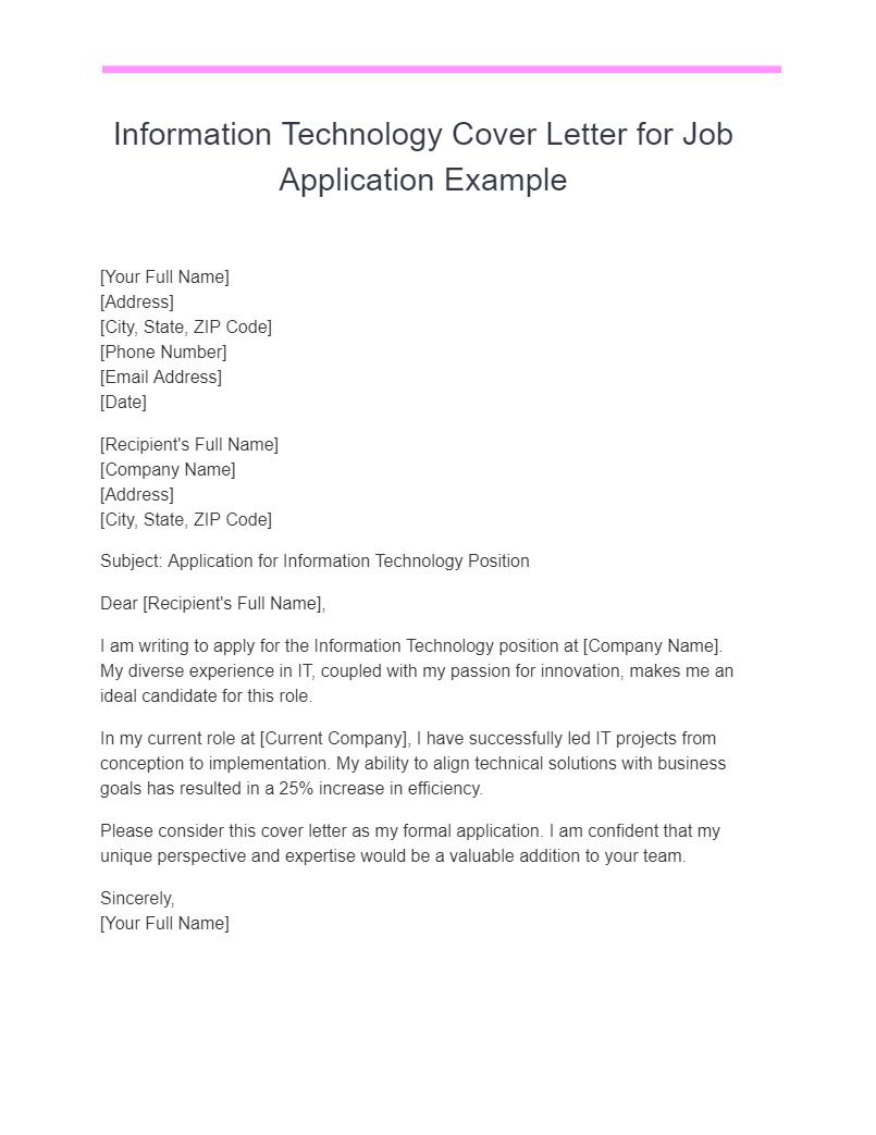 IT Cover Letter 41+ Examples, PDF