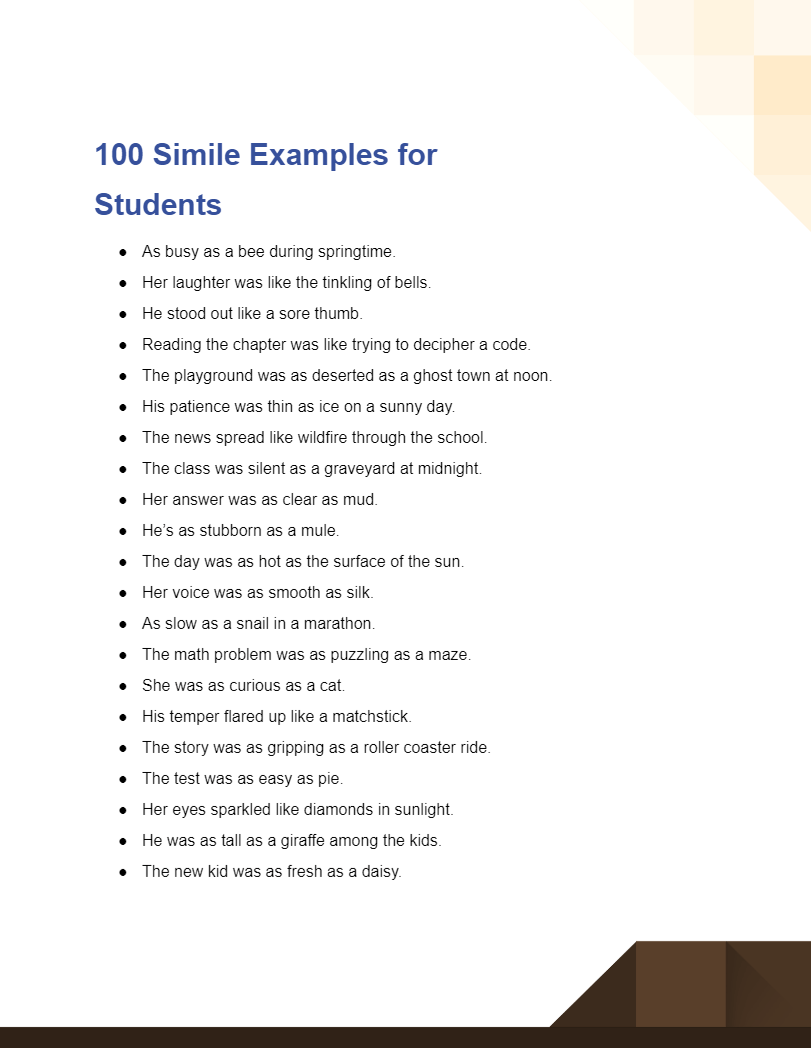 Simile for Students 99+ Examples, PDF, Tips