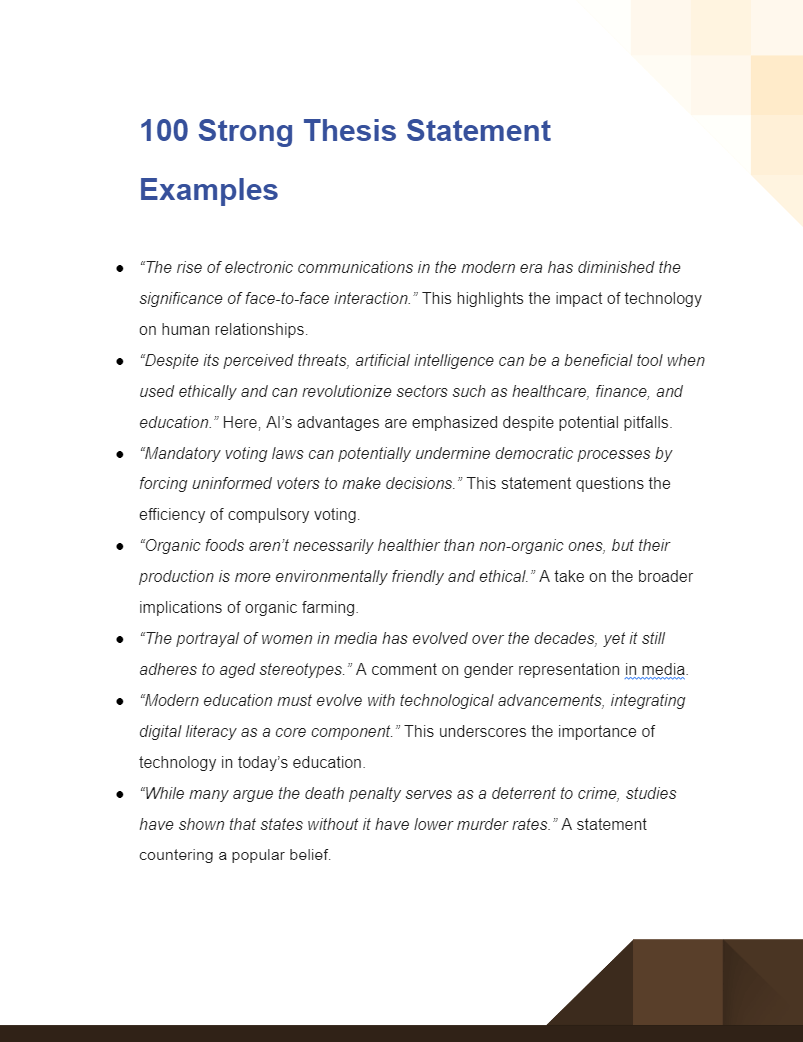 Strong Thesis Statement 99+ Examples, How to Start, PDF, Tips
