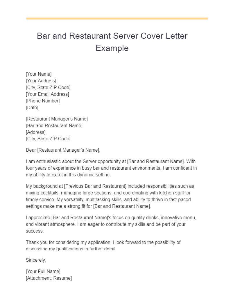 21+ Server Cover Letter Examples, How to Write, Tips Examples