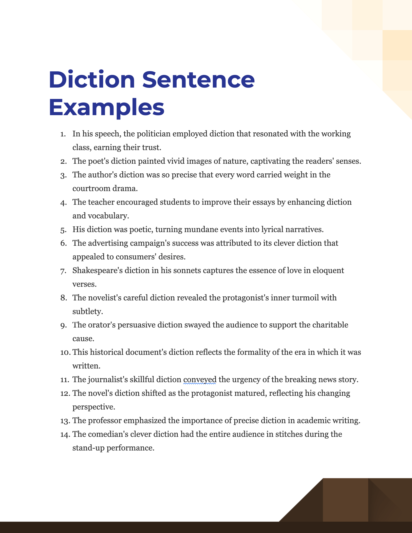 100+ Diction Sentence Examples, How to Write, Tips