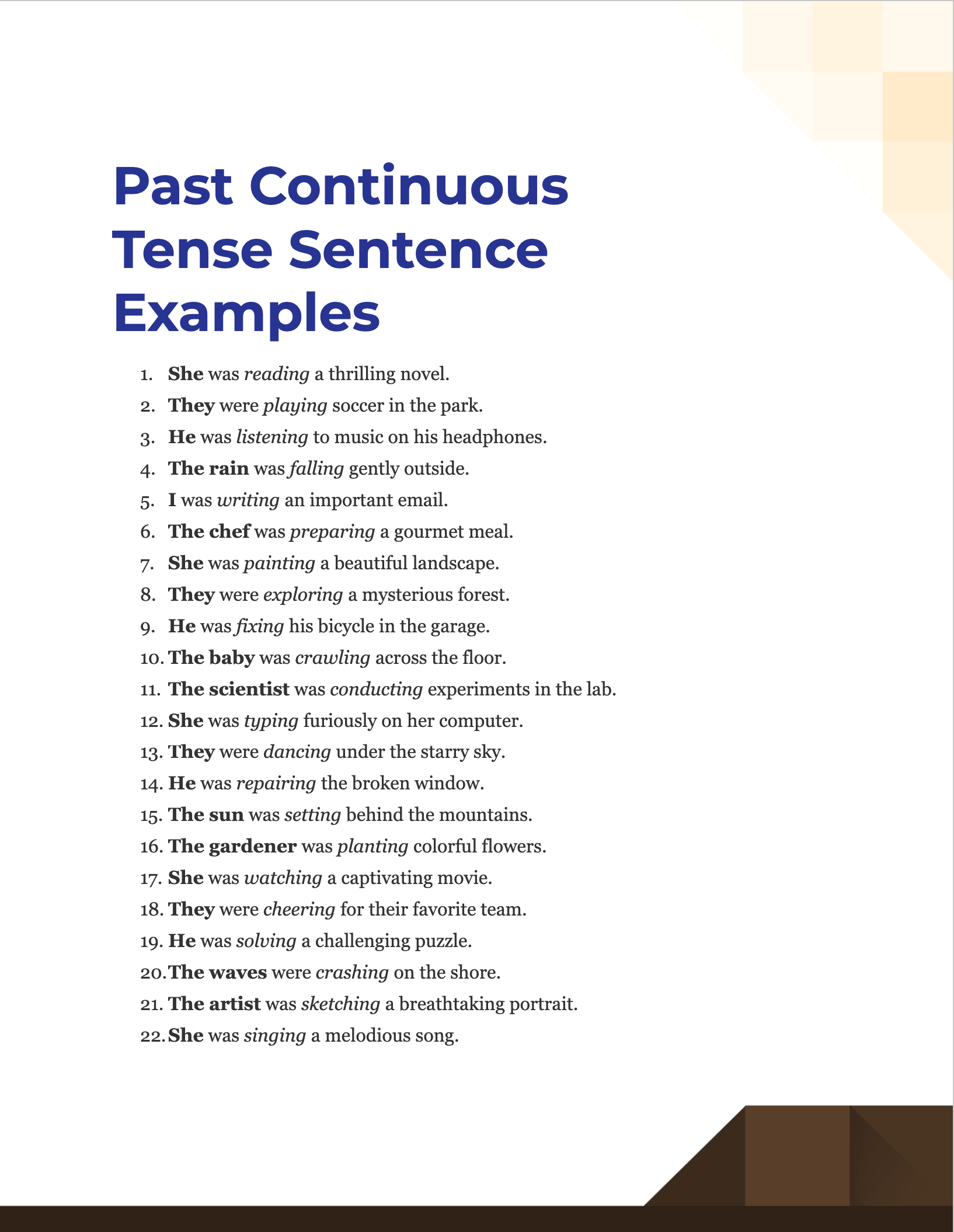 Past Continuous Tense Sentence 99+ Examples, How to Write, PDF, Tips