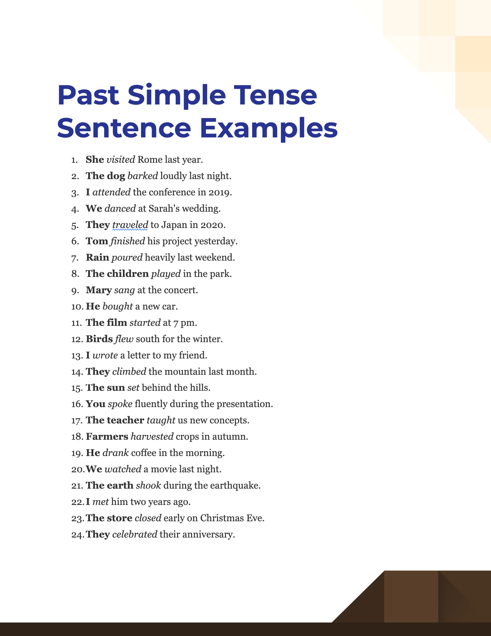 Past Simple Tense Sentence 99+ Examples, PDF, Tips