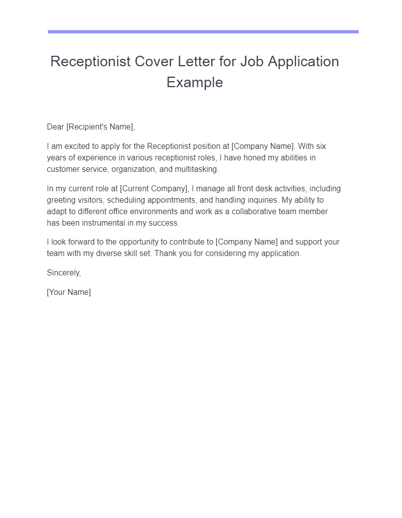 Receptionist Cover Letter 18+ Examples, PDF, Tips
