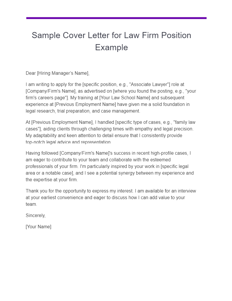 Law Cover Letter 30+ Examples, PDF