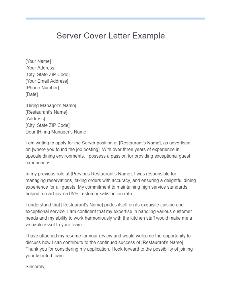 21+ Server Cover Letter Examples, How to Write, Tips Examples