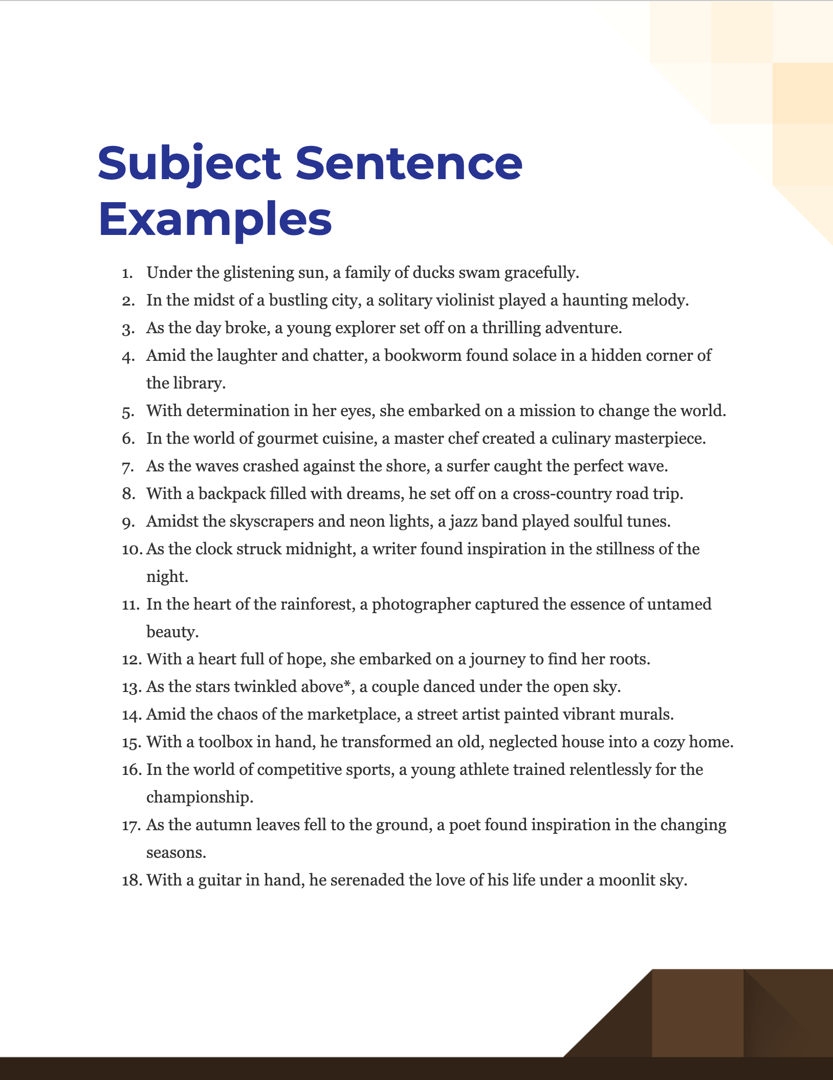 Subject Sentence 99+ Examples, PDF, Tips