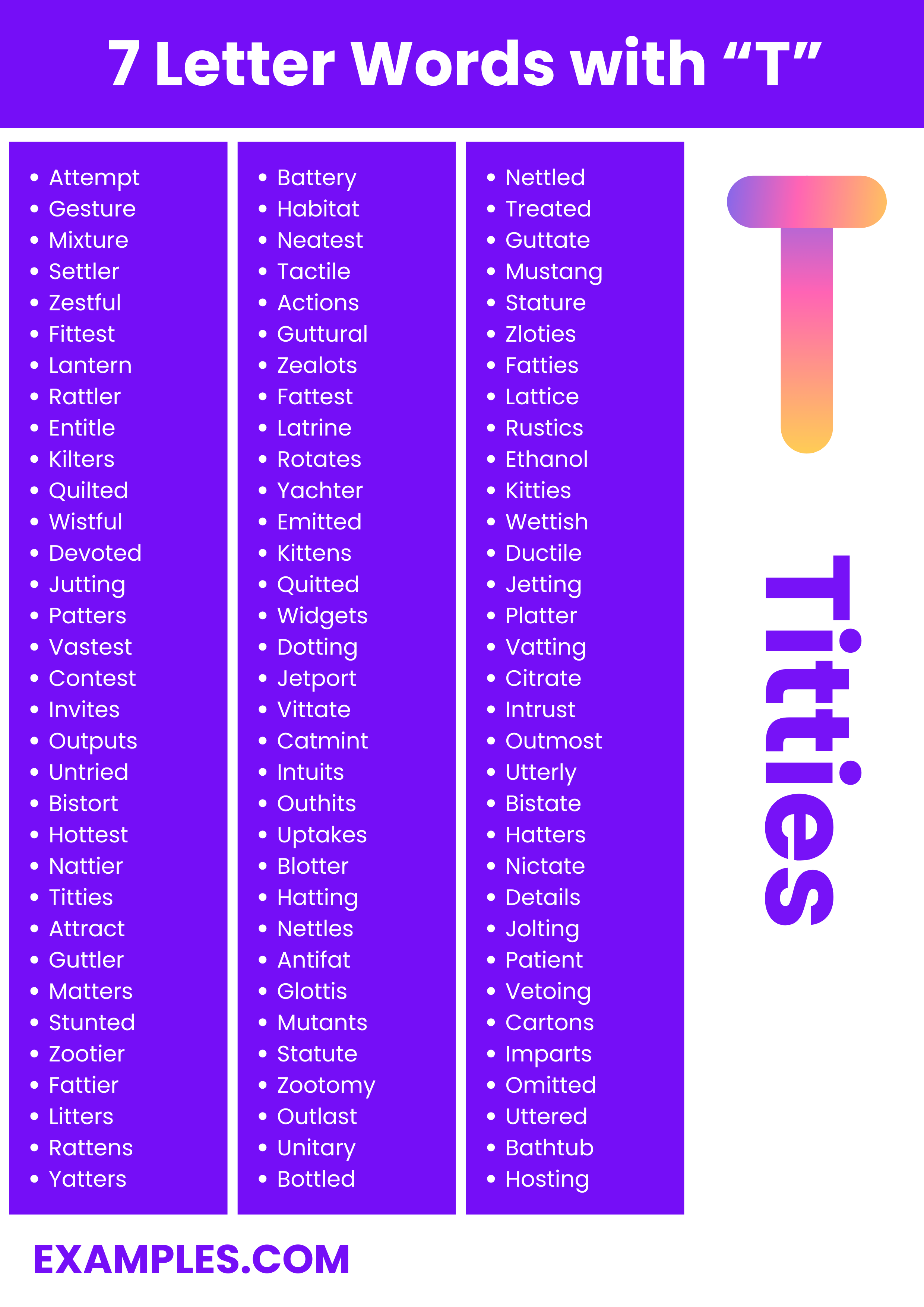 7 Letter Words With T 450+ List, Meaning, PDF