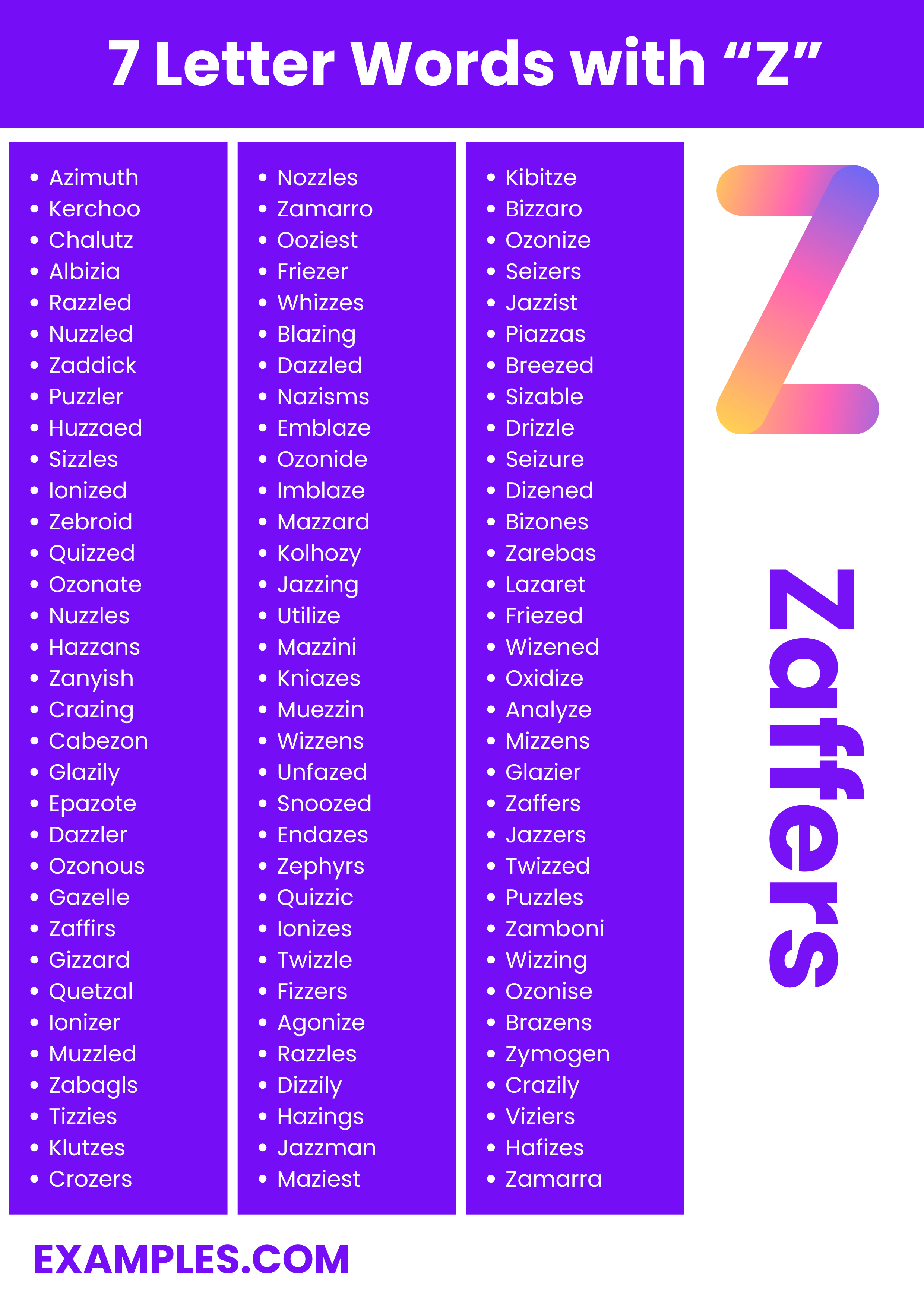 7 Letter Words With Z 450+ List, Meaning, PDF