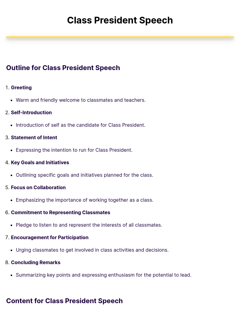 Class President Speech Example
