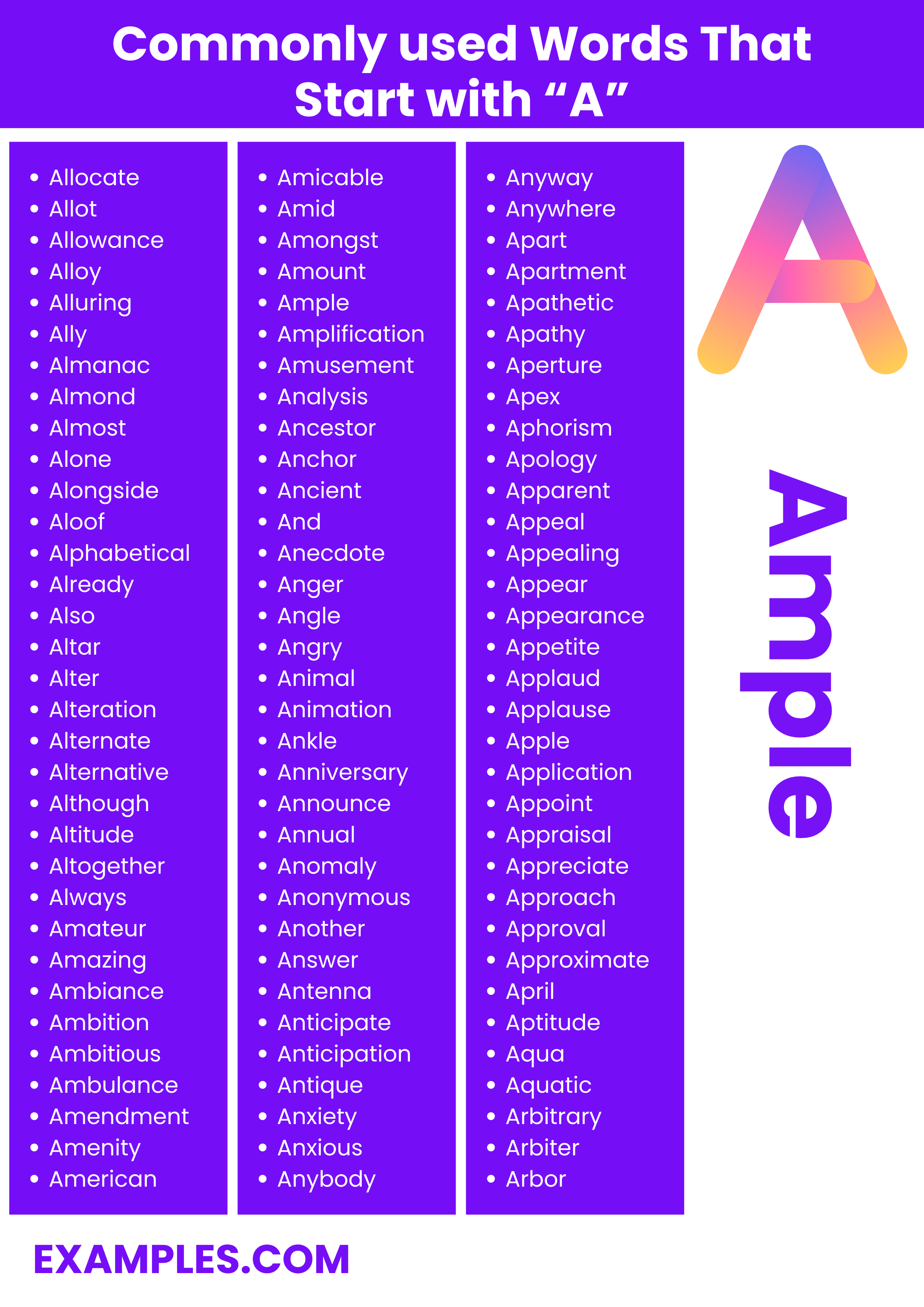 Words that Start with A - 450+ List, Meaning, PDF