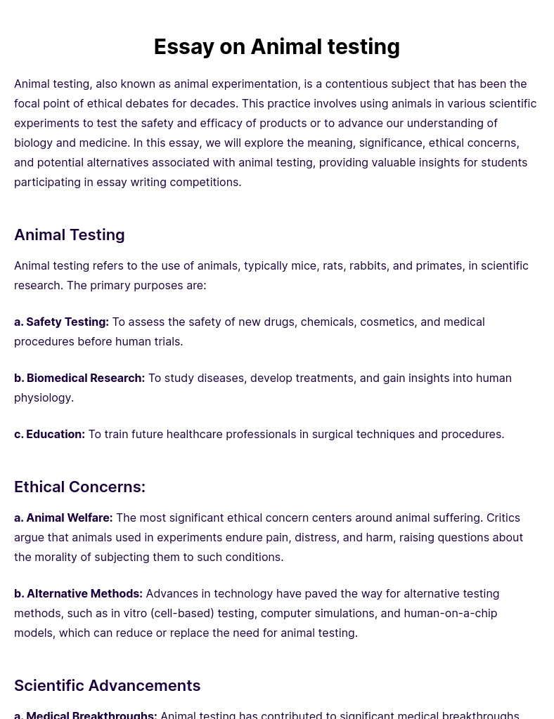 Essay on Animal testing [Edit & Download], Pdf