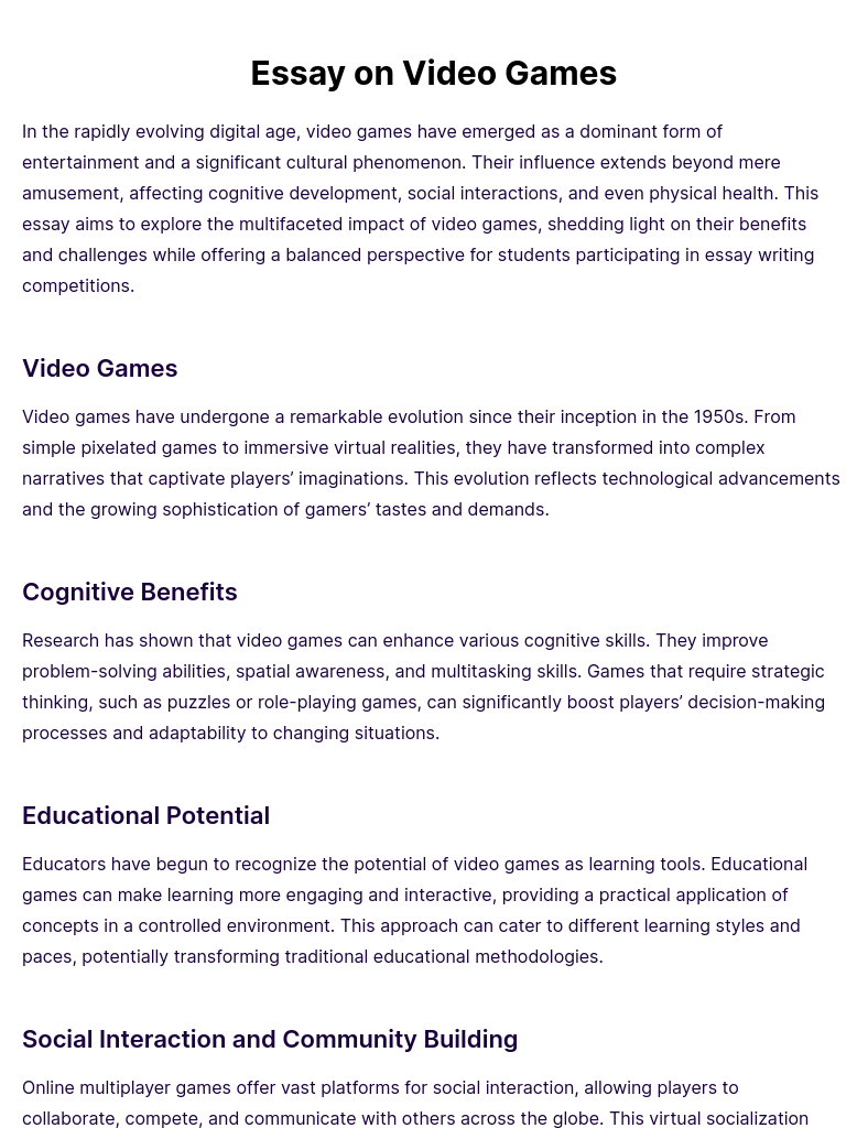 Essay on Video Games [Edit & Download], Pdf