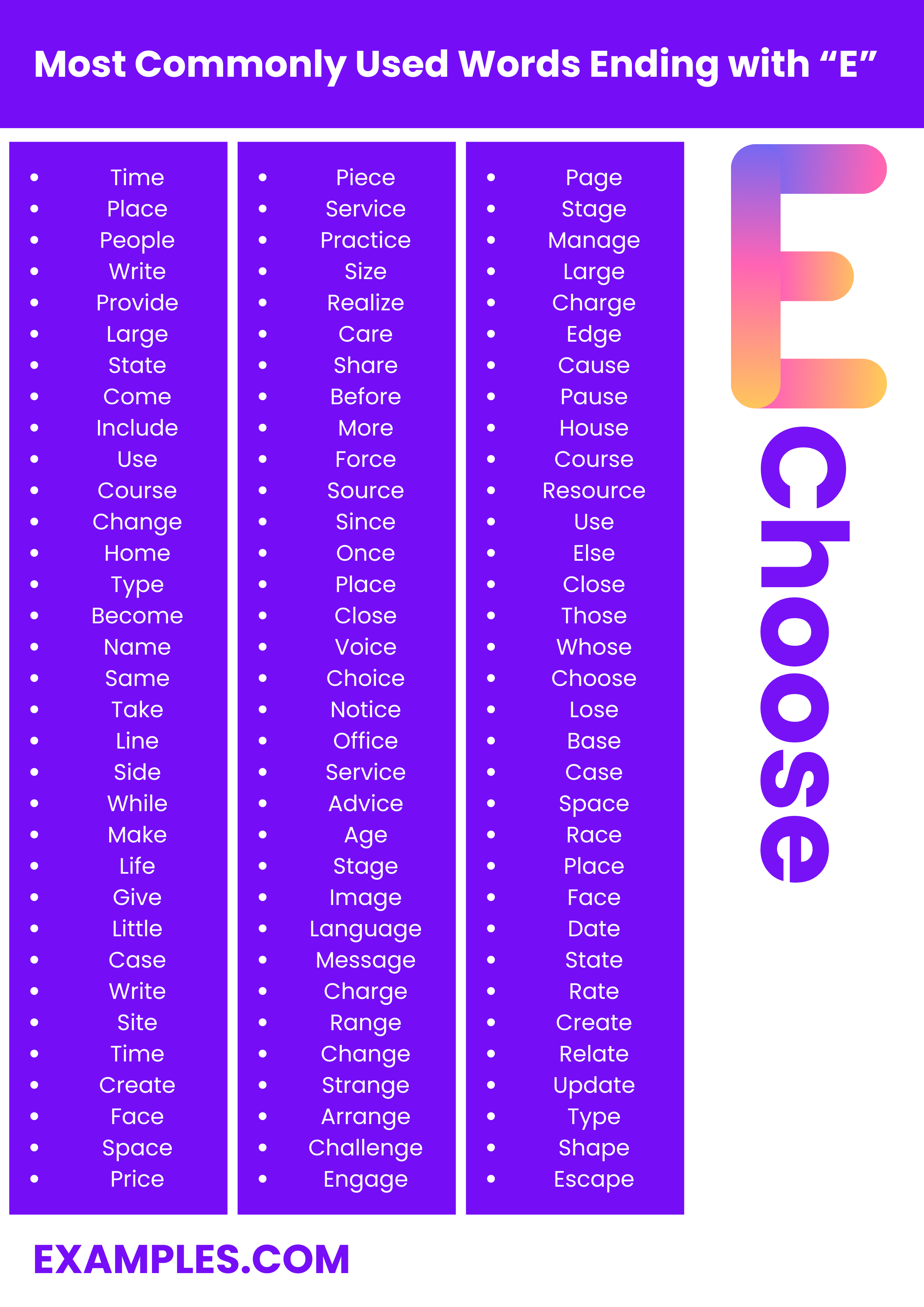 150+ Words Ending with E List, Meaning, PDF