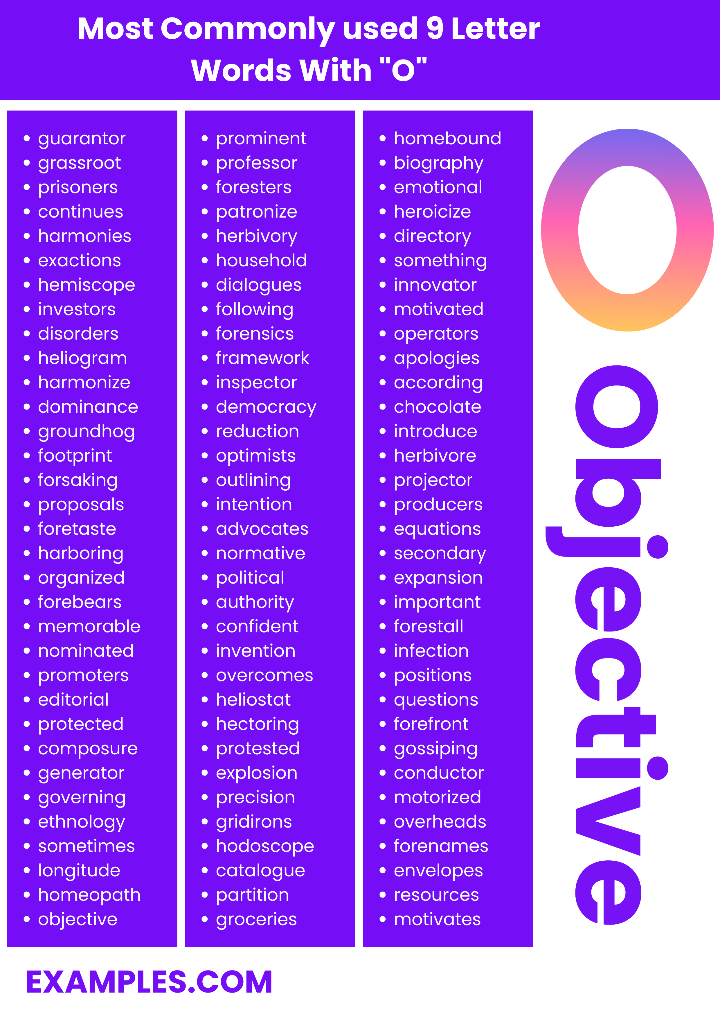 9 Letter words with O; Meaning, PDF