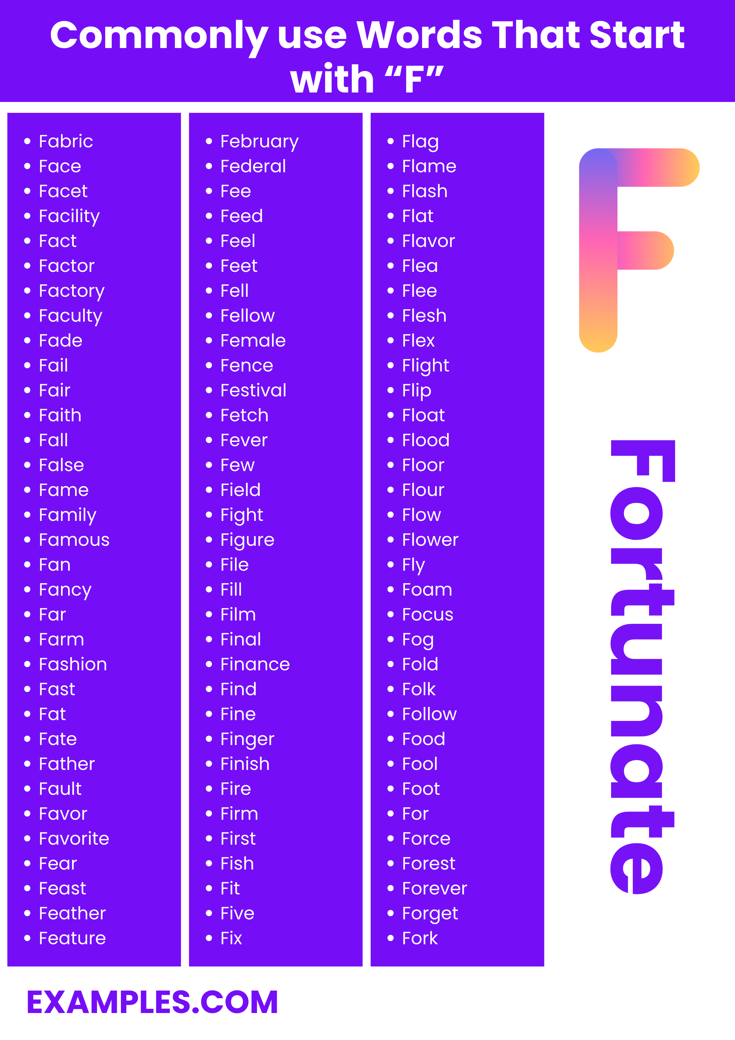 Words that Starts with F 250+ List, Meaning, PDF