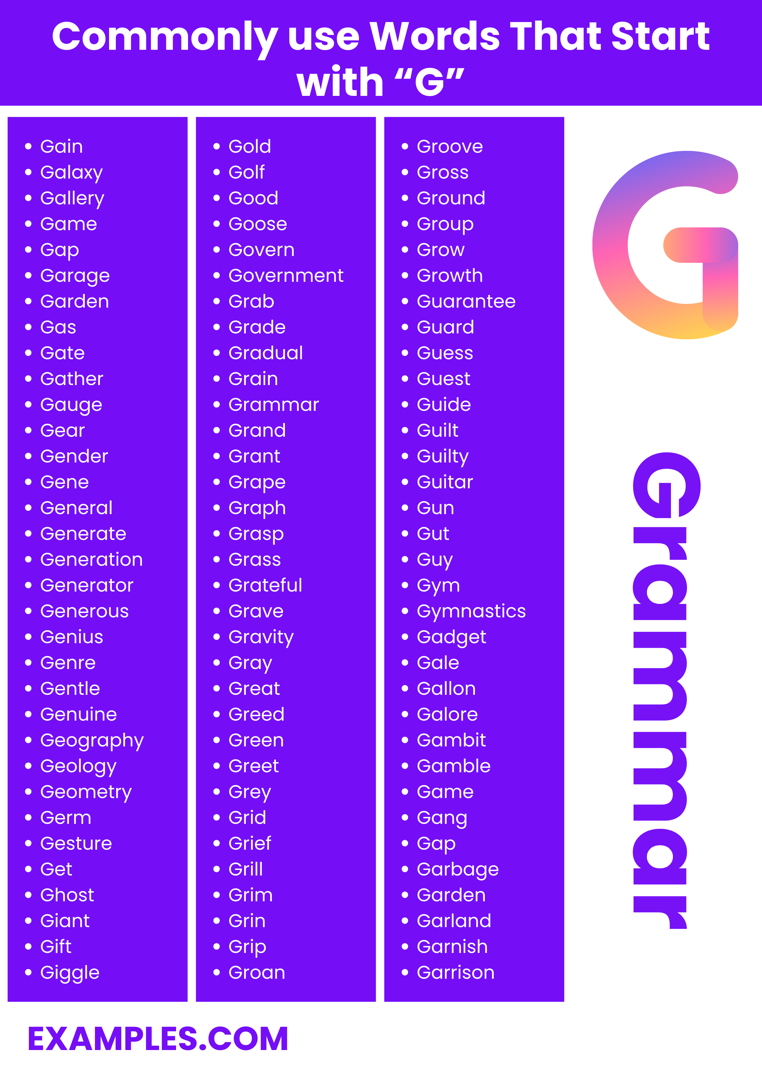 Words that Start with G 450+ List, Meaning, PDF