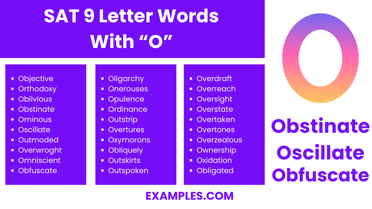 9 Letter words with O; Meaning, PDF