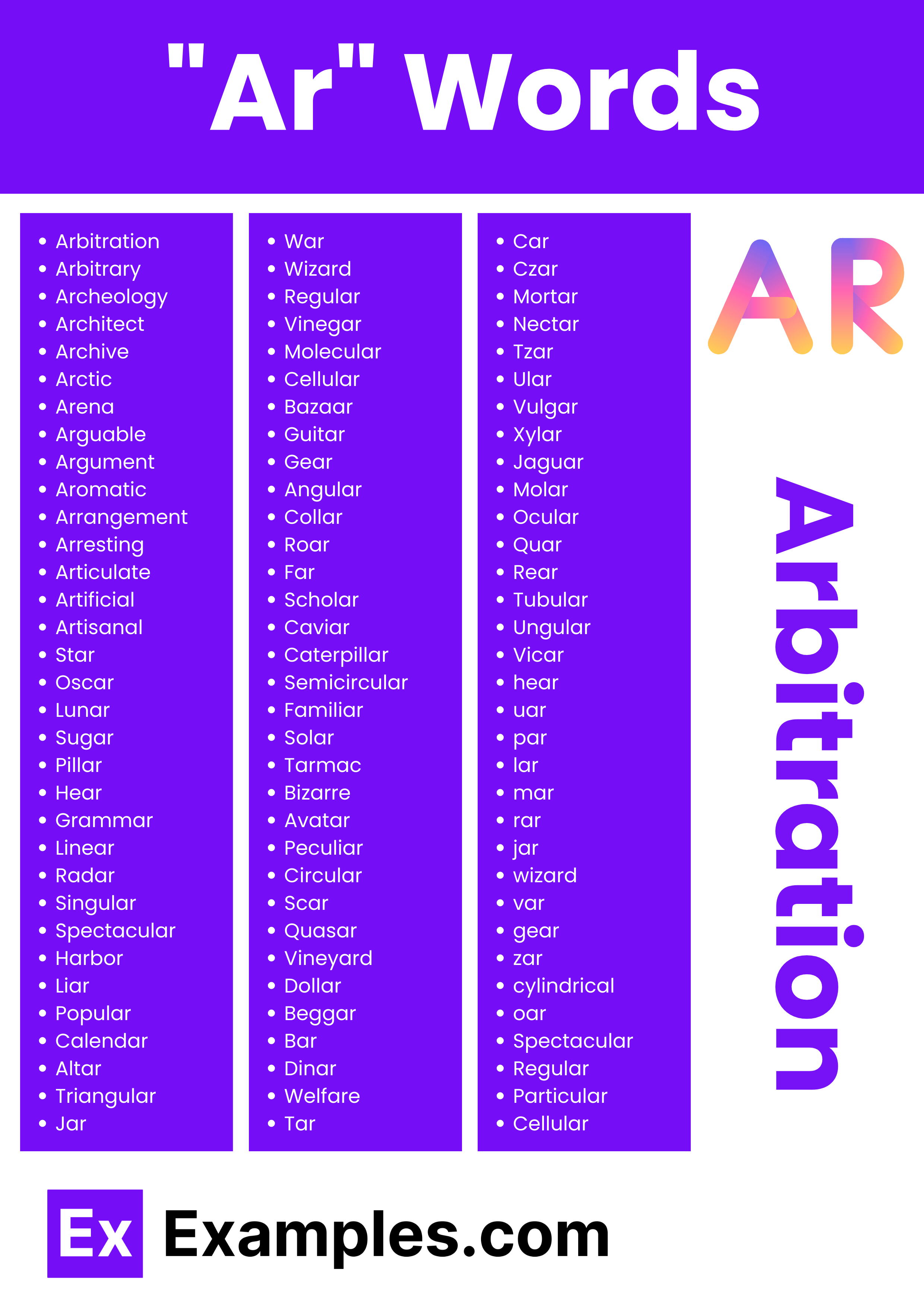 450+ AR Words List, Meaning, PDF